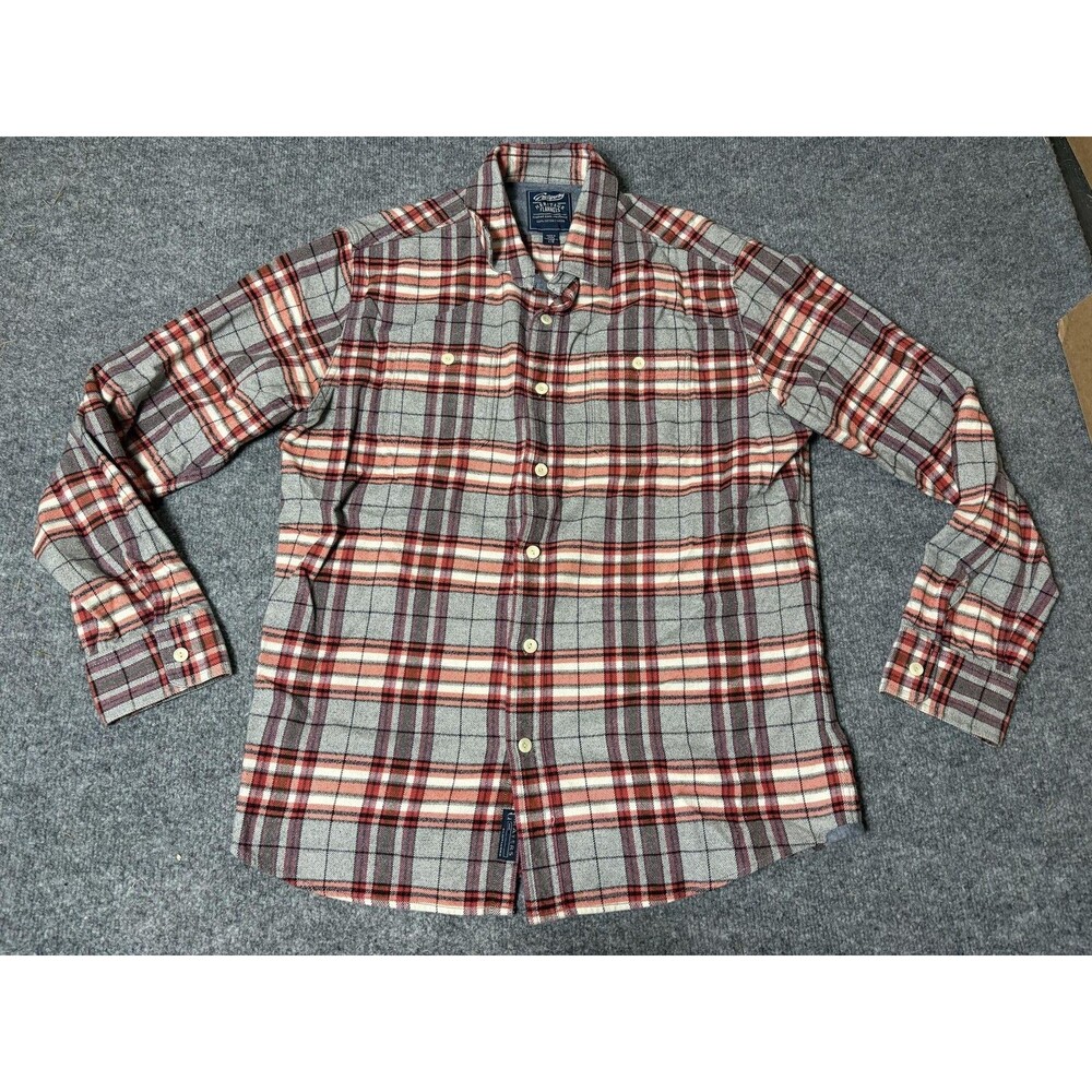 Grayers Shirt Mens L Gray Red Plaid Long Sleeve Flannel Button-Up Heavyweight